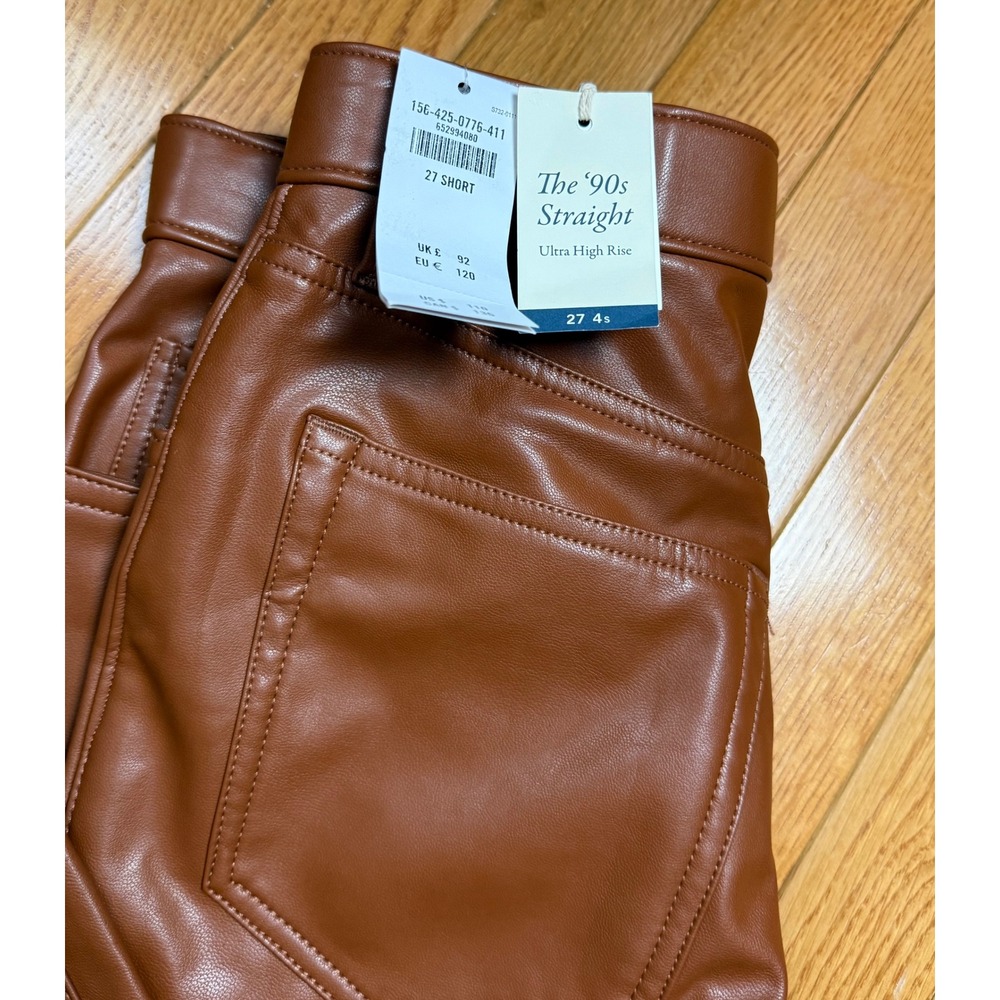 Abercrombie & Fitch 90s Straight Ultra High Rise Vegan Leather Pants Brown 27 4S